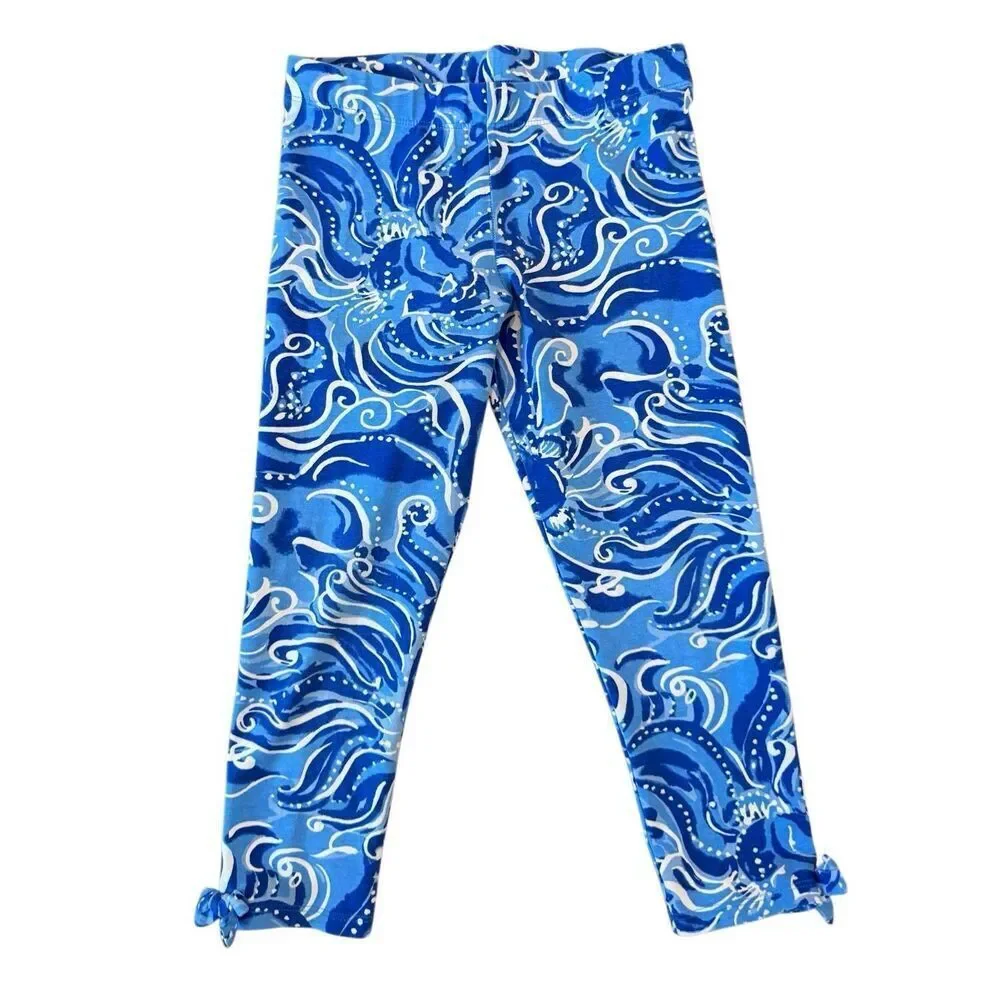 Lilly Pulitzer girls leggings south ocean print blue size large 8/10